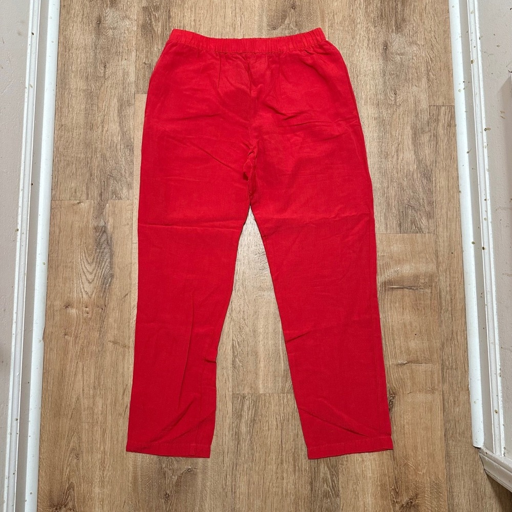 Pomandere | NWT Women's Red Linen Elastic Waist Straight Leg Pants, EU 40, US‎ S